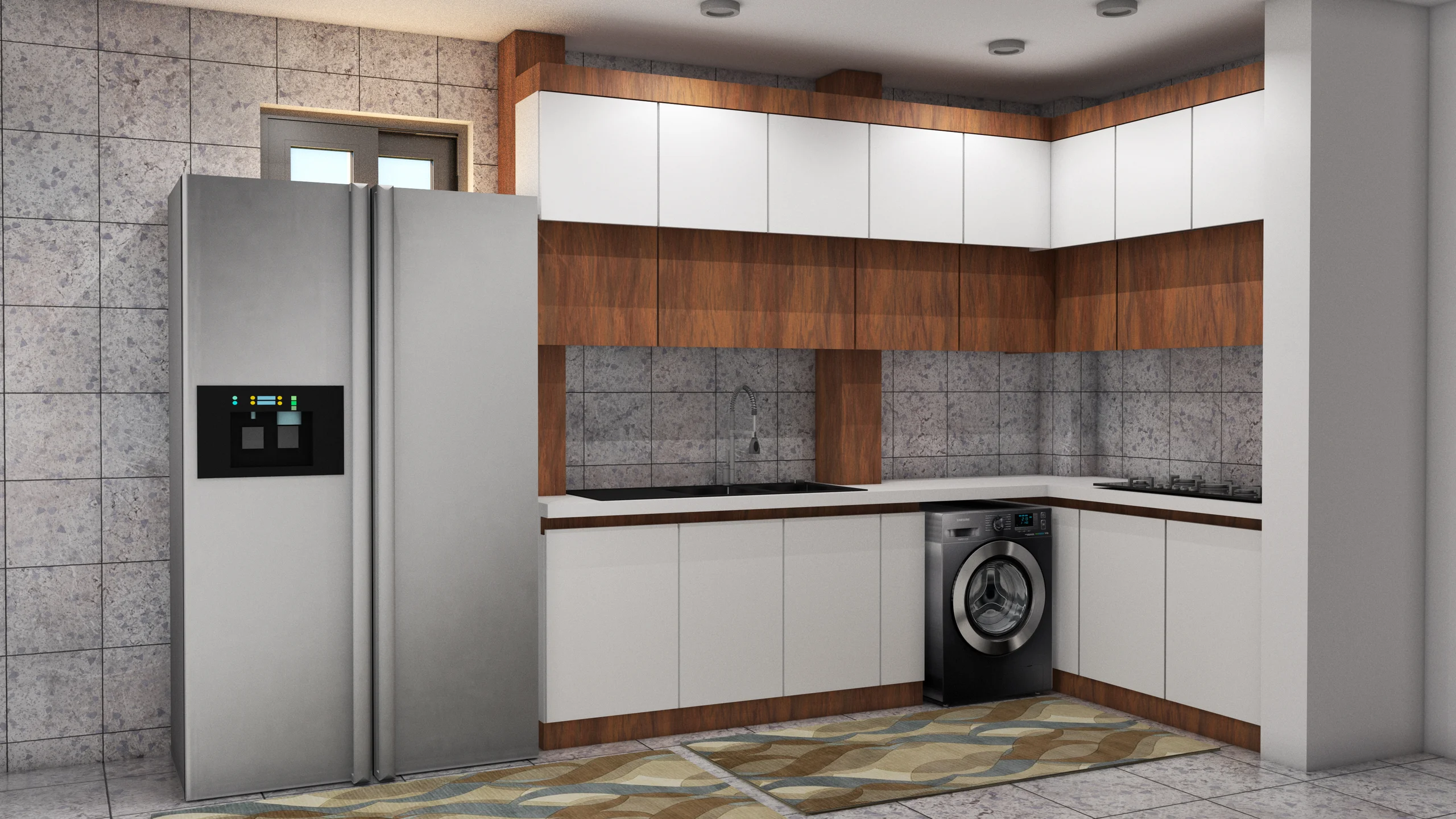 کابینت مدرن سفید طرح چوب 2