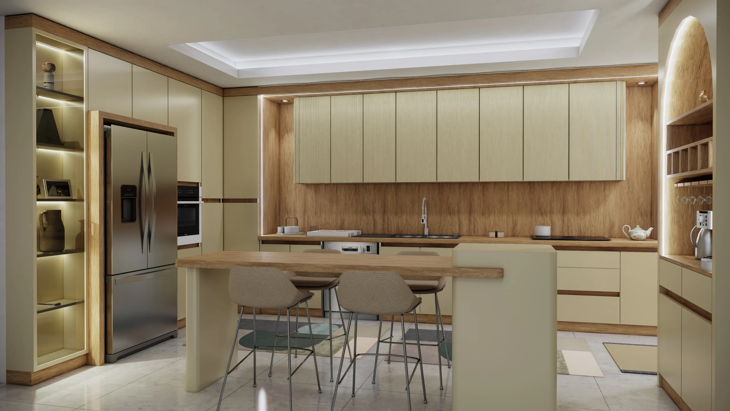 کابینت مدرن کرم طرح چوب