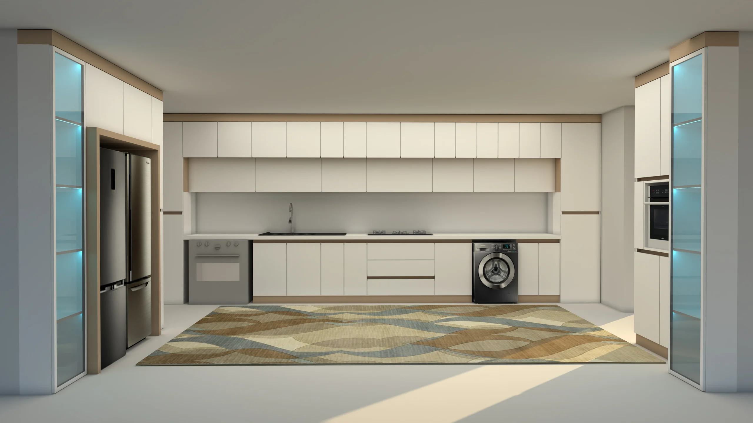 کابینت مدرن با ویترین فریم لس سفید بژ