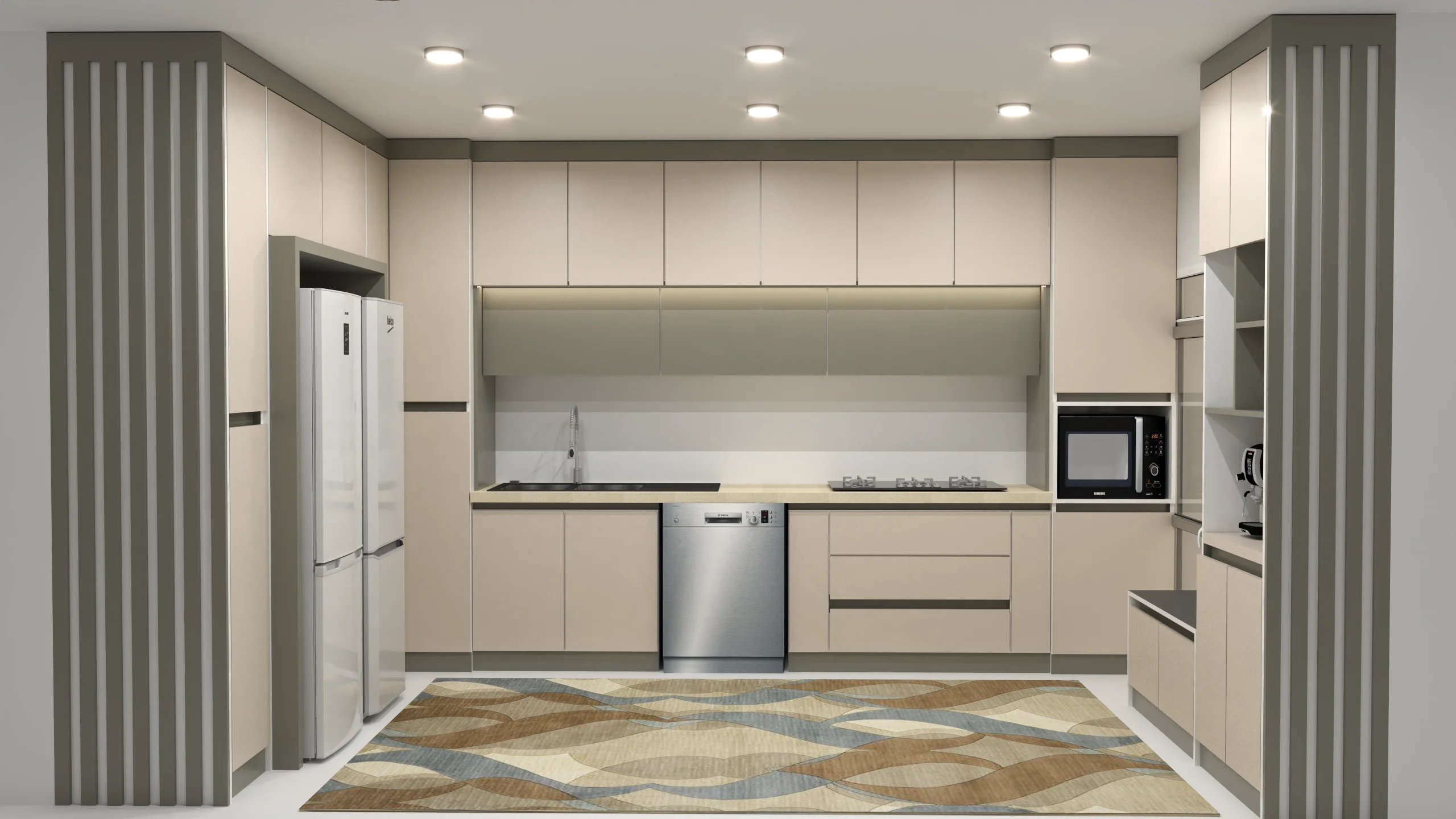 کابینت مدرن طوسی کرم طرح چوب