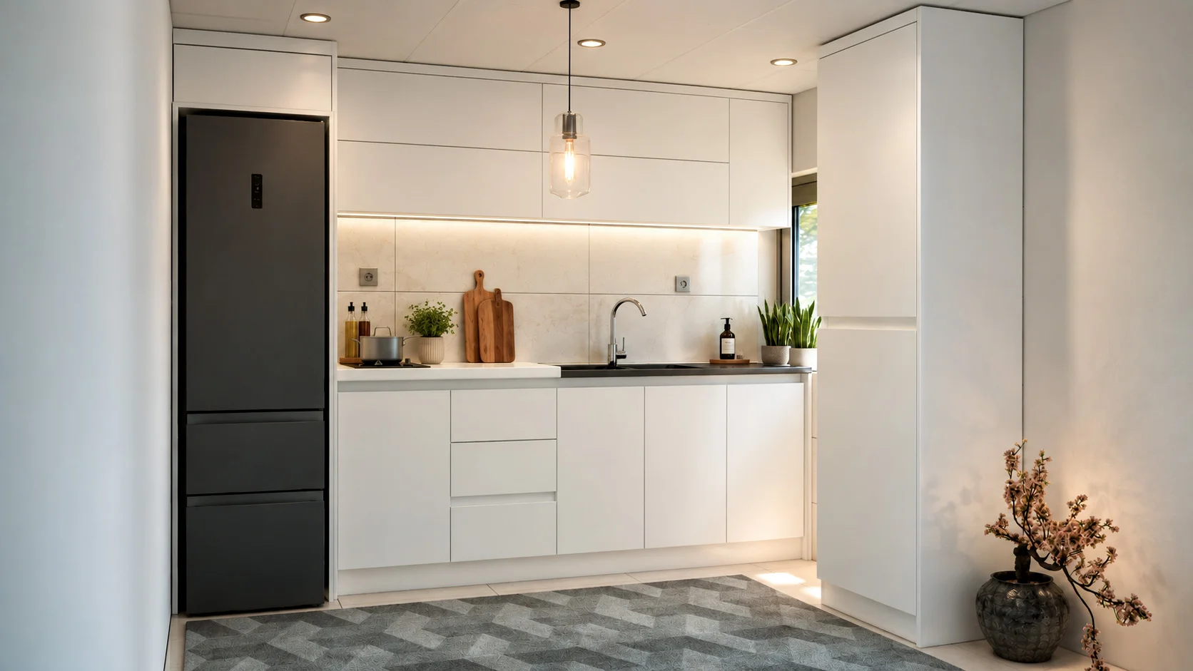 کابینت مدرن سفید طوسی طرح چوب
