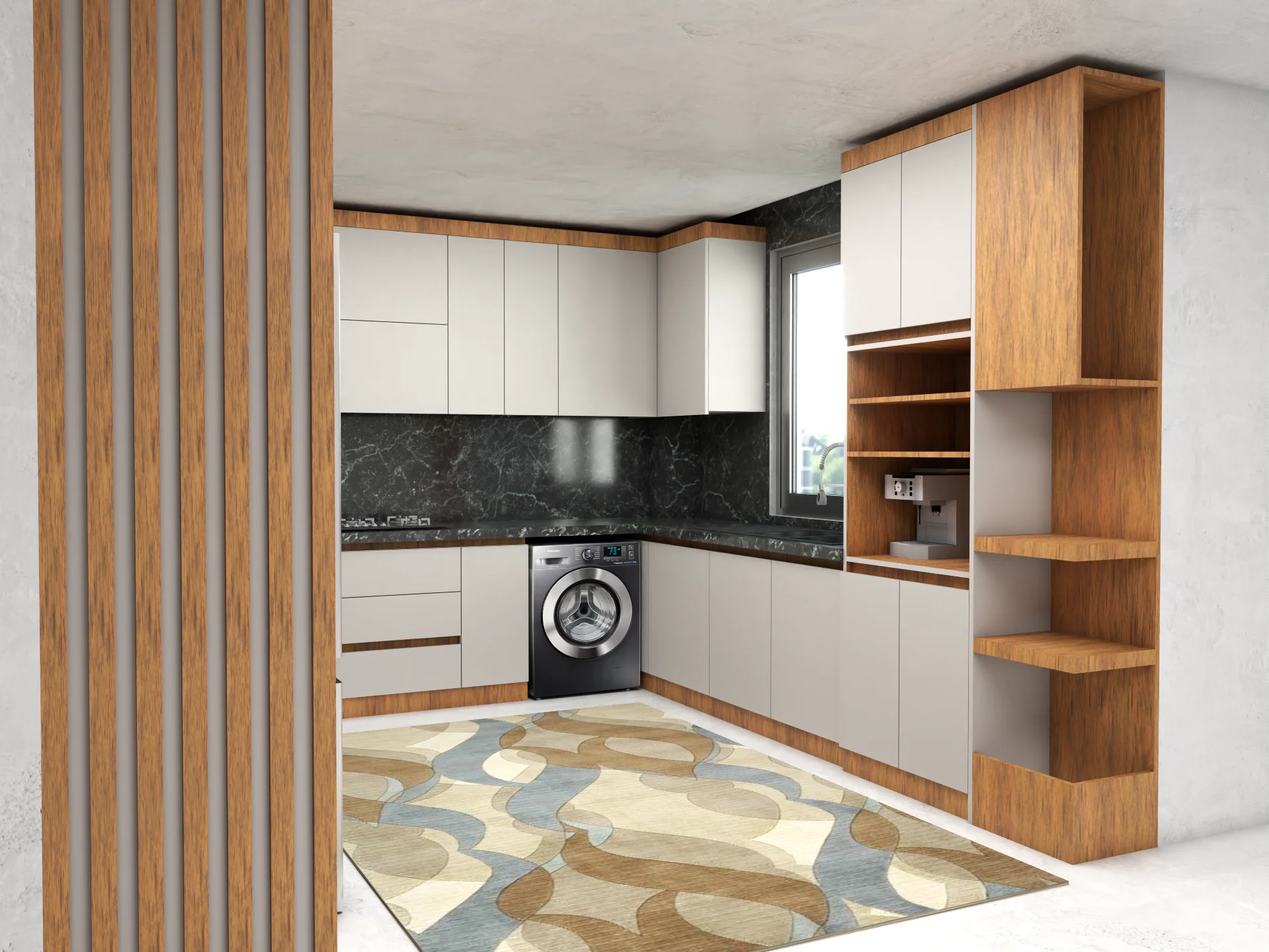 کابینت مدرن سفید طرح چوب 10