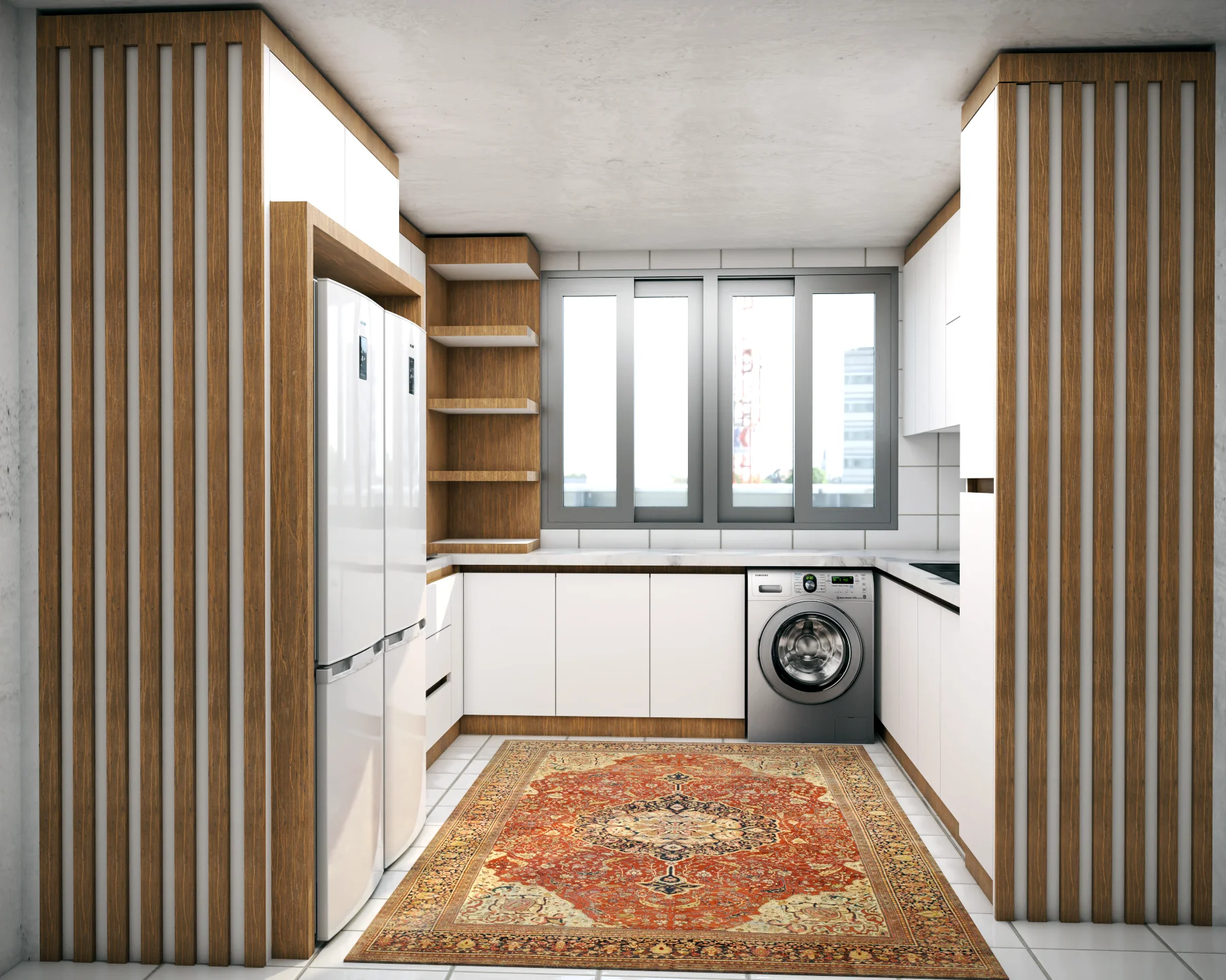 کابینت مدرن سفید طرح چوب 12