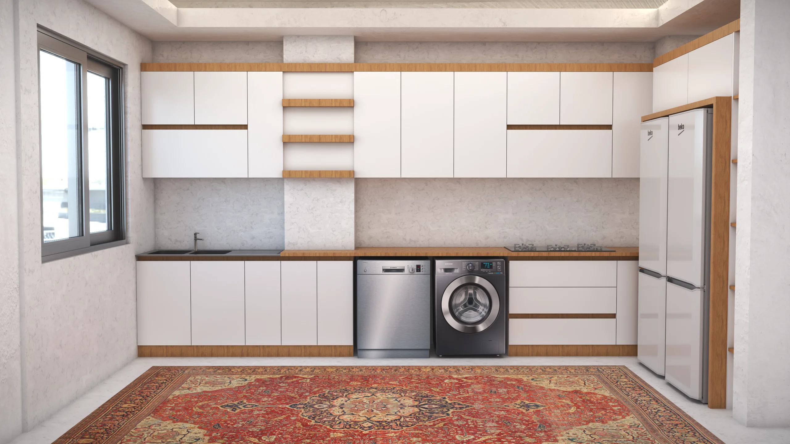 کابینت مدرن سفید طرح چوب 13