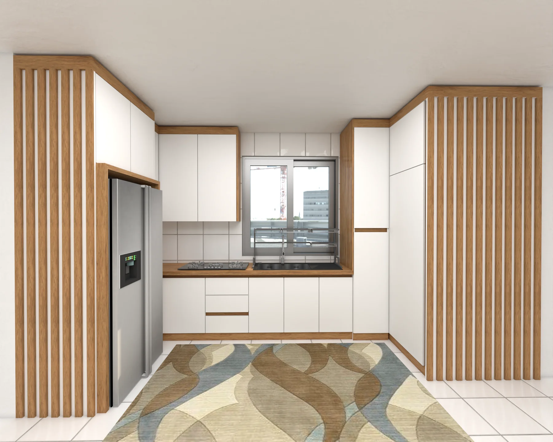 کابینت مدرن سفید طرح چوب 15