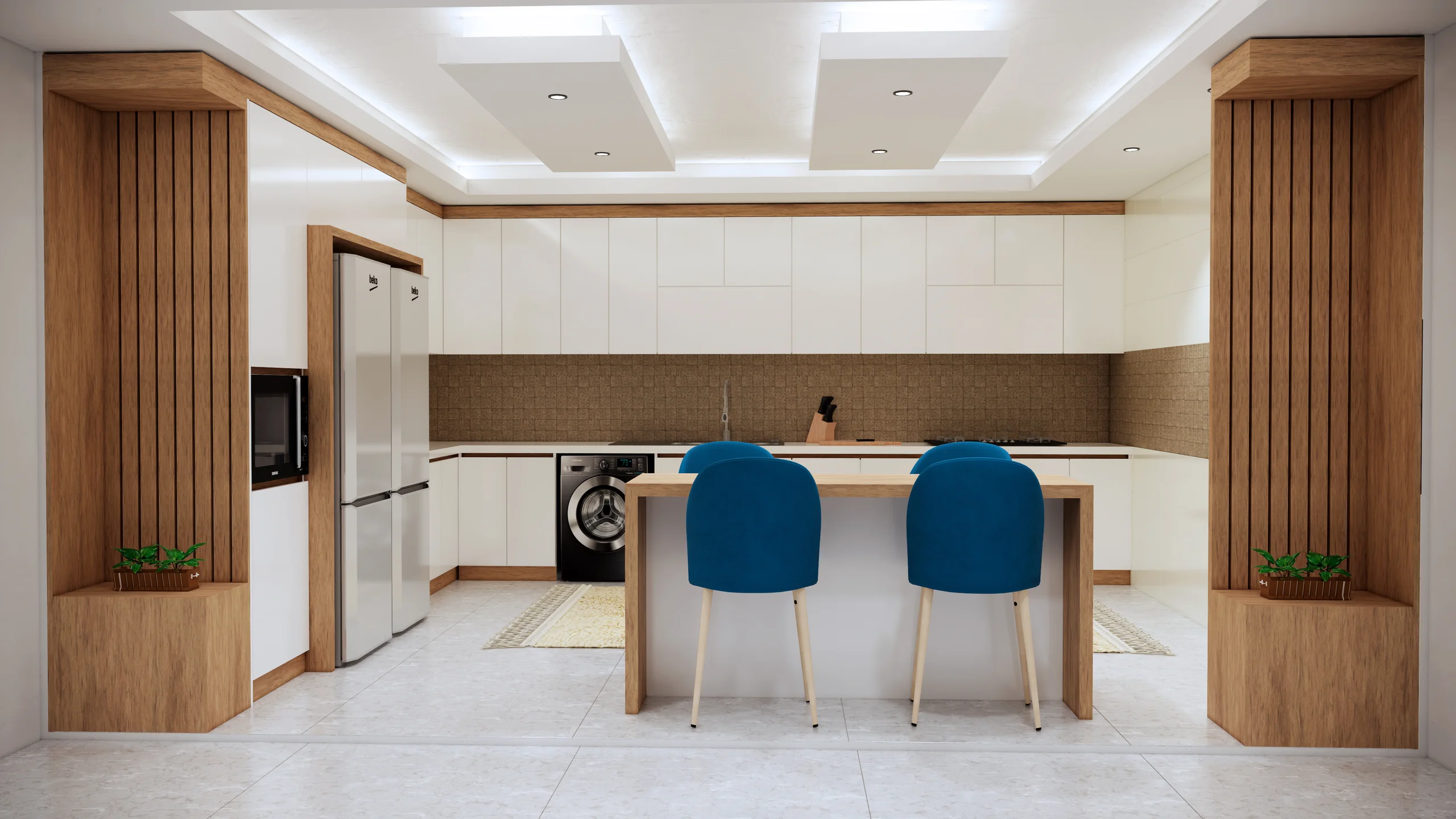 کابینت مدرن سفید طرح چوب 16