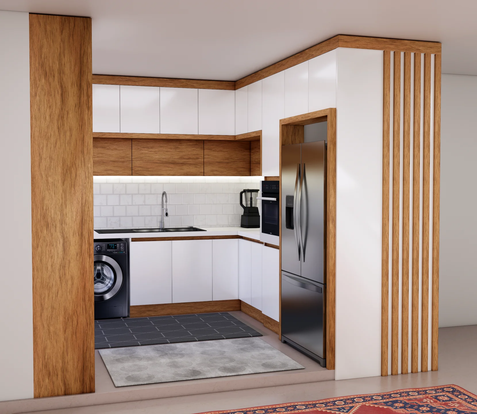 کابینت مدرن سفید طرح چوب 18