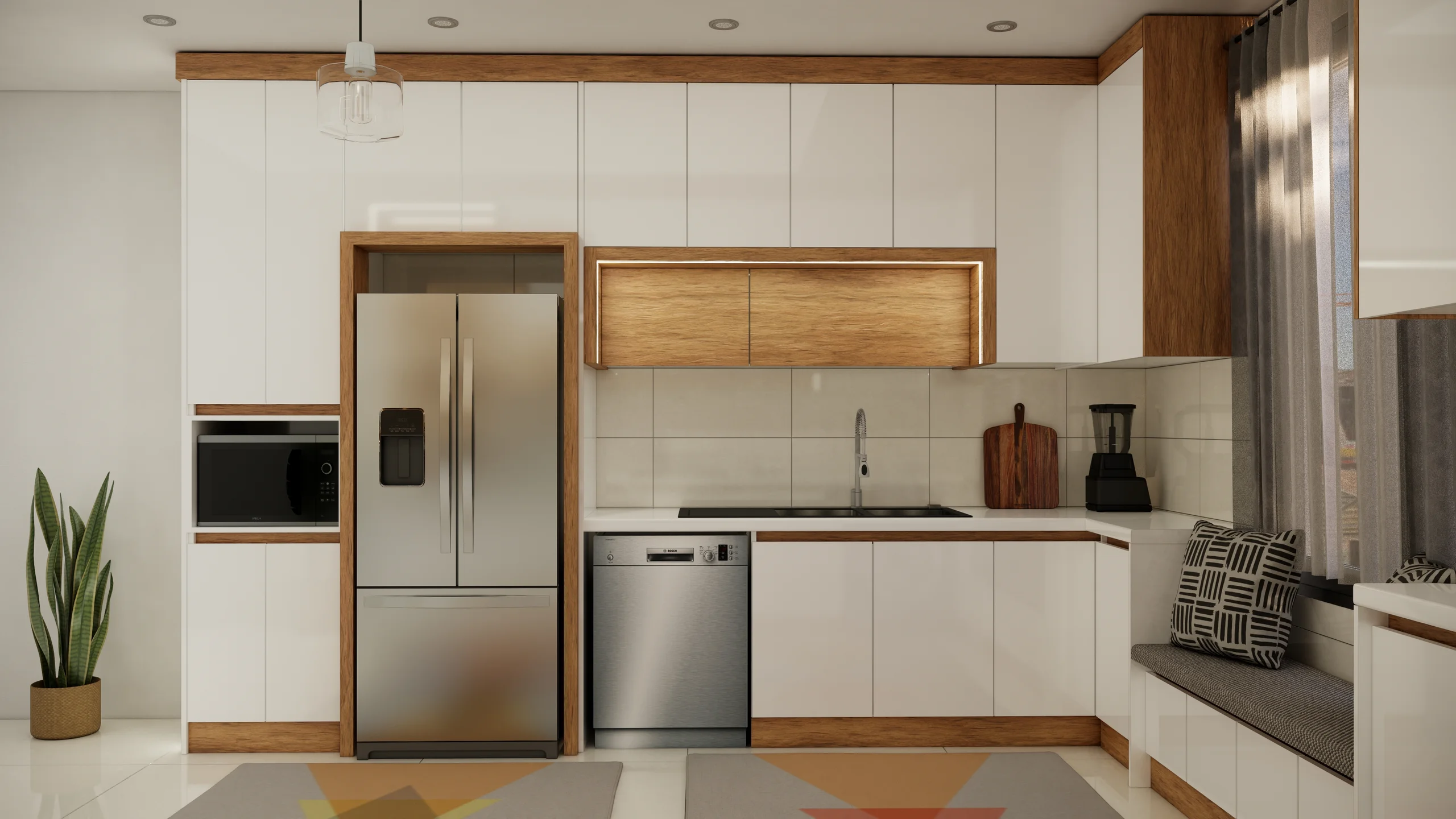 کابینت مدرن سفید طرح چوب 19