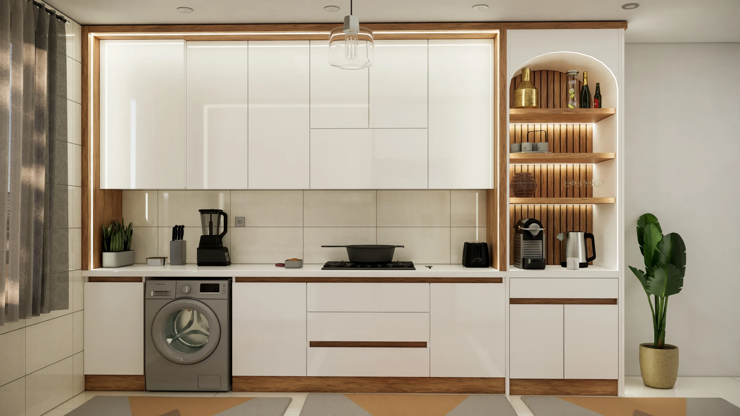 کابینت مدرن سفید طرح چوب 20