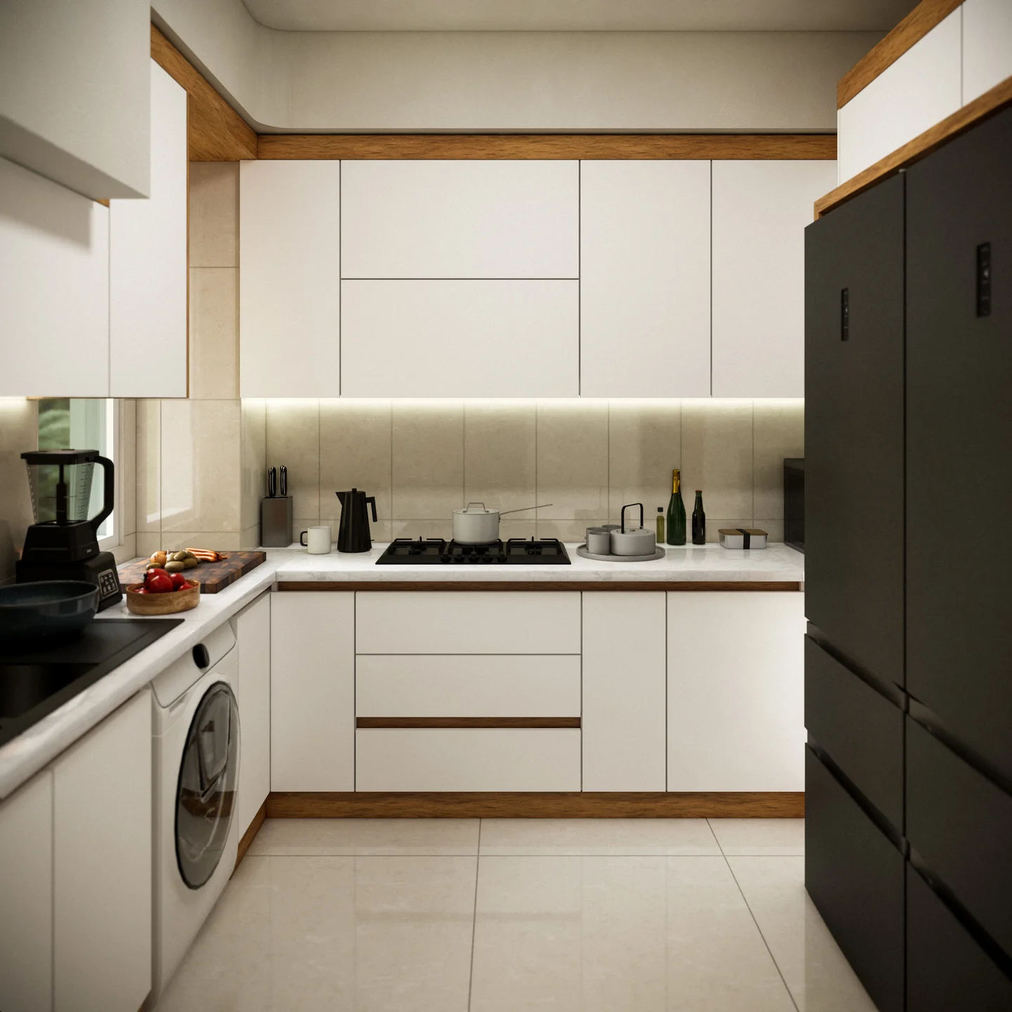 کابینت مدرن سفید طرح چوب 23