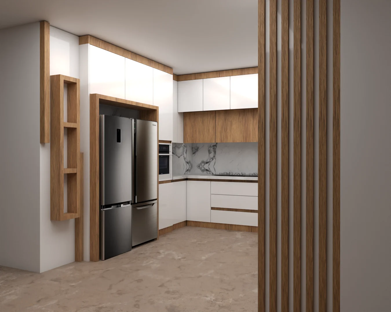 کابینت مدرن سفید طرح چوب 4