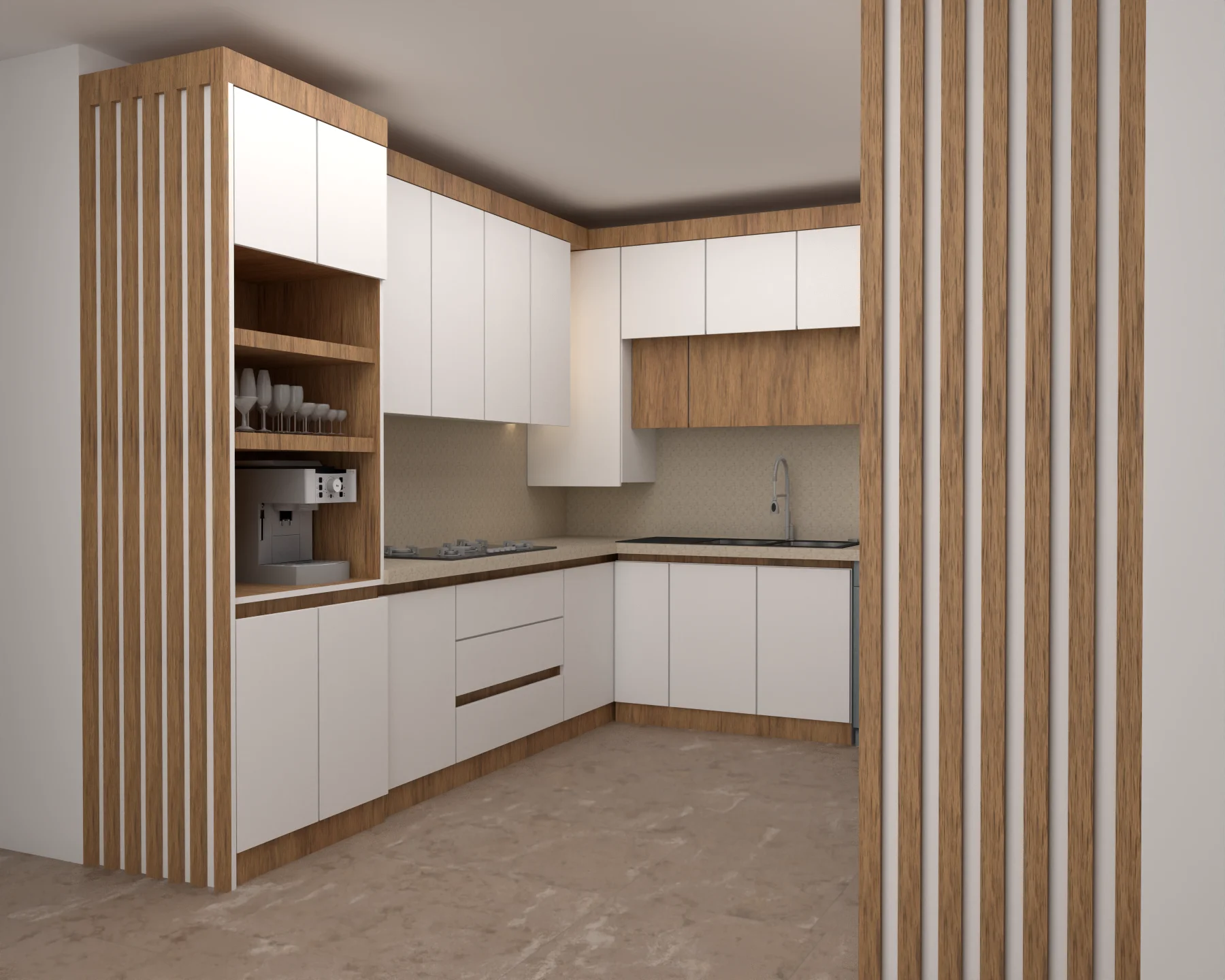 کابینت مدرن سفید طرح چوب 5