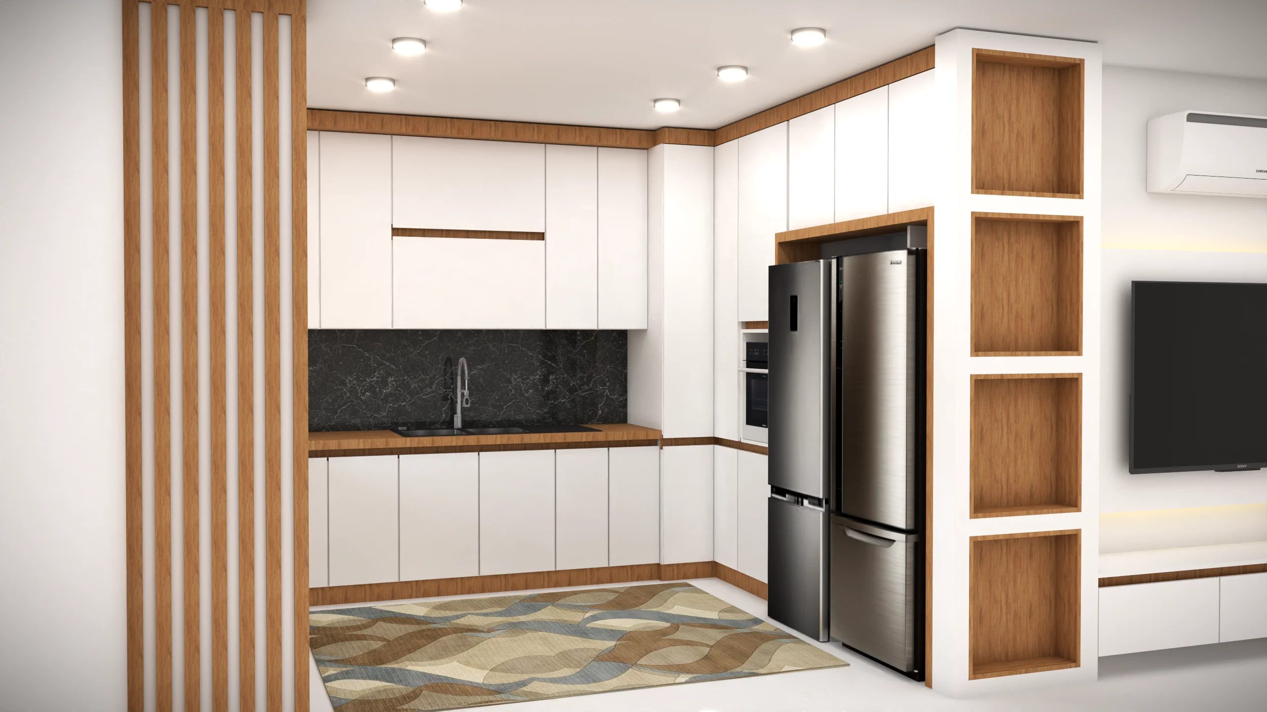 کابینت مدرن سفید طرح چوب 6