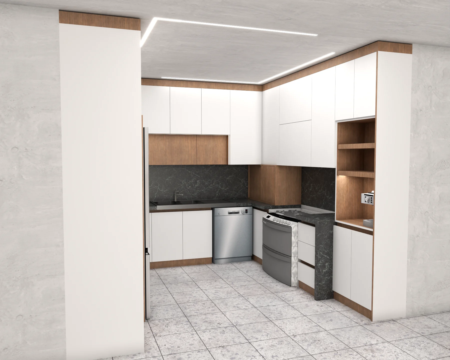 کابینت مدرن سفید طرح چوب 7