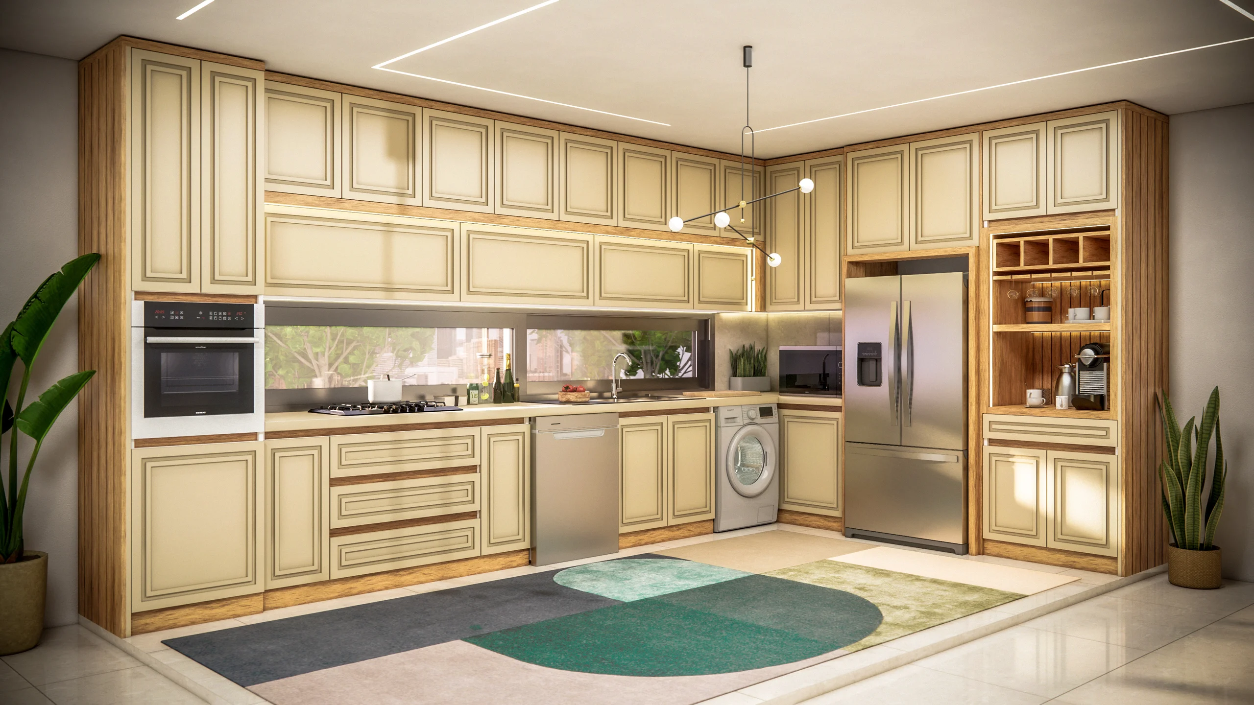 کابینت نئوکلاسیک بژ طرح چوب